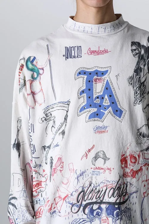 SAINT Mxxxxxx × BORNXRAISED BR_LS TEE/LA/WHT Latest co-branded model LA diamond all-over long sleeves off-white S-XL Super heavy work started in February and lasted three months Super complex 36 sets of screens Outlined pictures make you doubt your life Super perfect reproduction of printing Genuine Czech diamonds Pressure-free reproduction